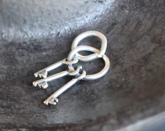 Sterling Silver .925 Keys on Ring Charm - BX 6 - 14 Skeleton Key Charm