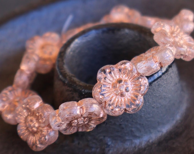 You Choose Quantity - Czech Glass Flower Bead - 14mm Wild Rose Bead - Crystal Copper 3 - 29