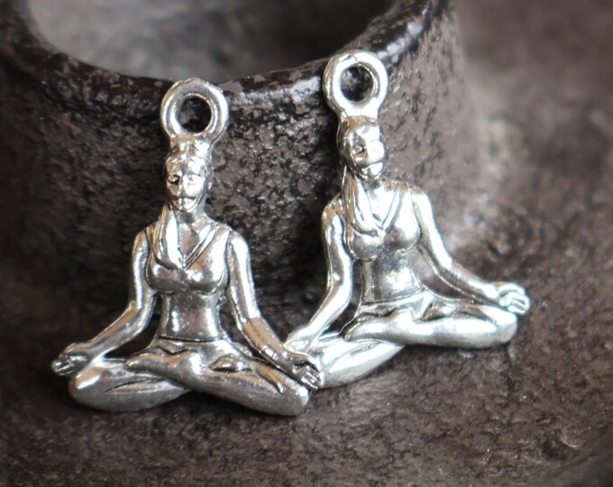 2 Yoga Charms - Lotus - Antique Silver Pewter Charm