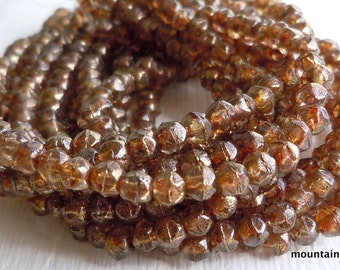 3mm English Cut Beads - Topaz Pink Luster Czech Glass Beads 4 - 9