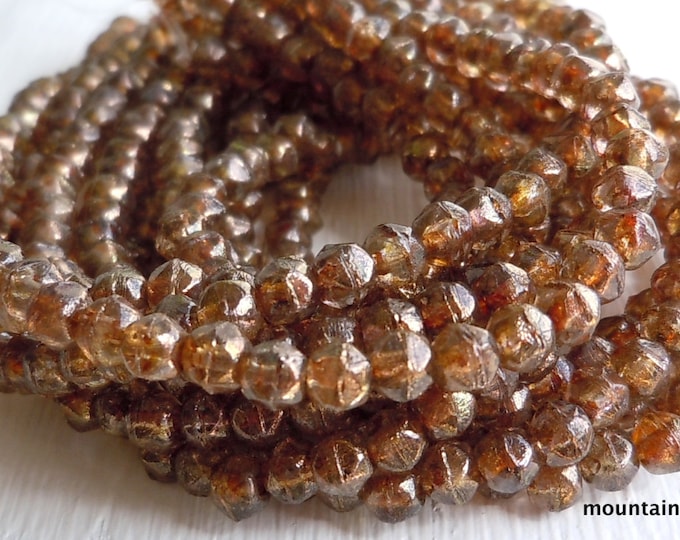 3mm English Cut Beads - Topaz Pink Luster Czech Glass Beads 4 - 9