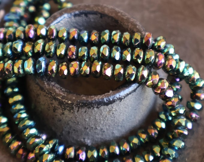 30 Purple Green Iris Czech Glass Beads 2x3mm Rondelle (BX  10 - 20)