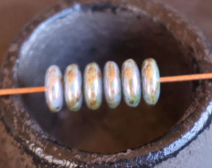 25 Czech Pressed Glass Rondell Spacer Beads 6mm  Lavender Ultra Luster Green Picasso (12 - 17)