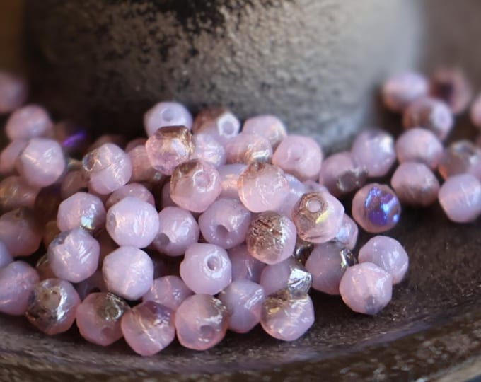 25 Milky Amethyst Marea English Cut Beads 3mm Czech Glass Beads  (BX 12 - 27)