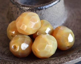 6 Czech Glass 12mm Faceted Large Round Beads Milky Caramel (BX 10 - 20)