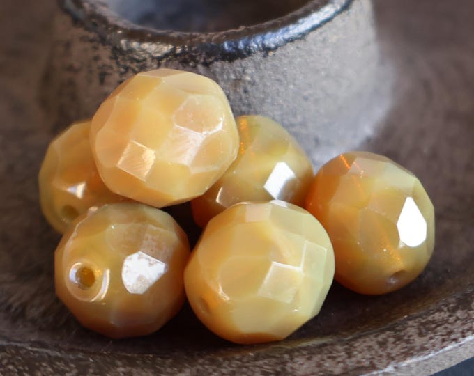 Featured listing image: 6 Czech Glass 12mm Faceted Large Round Beads Milky Caramel (BX 10 - 20)