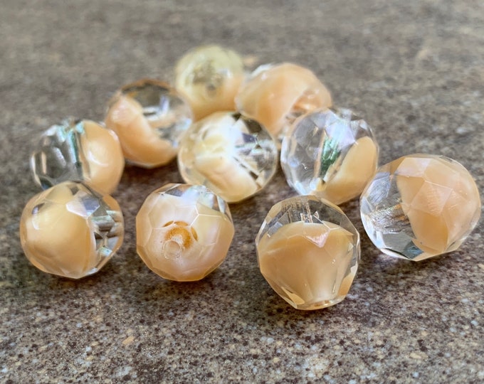 10 10mm Firepolished Czech Beads Crystal Beige  (10 - 20)