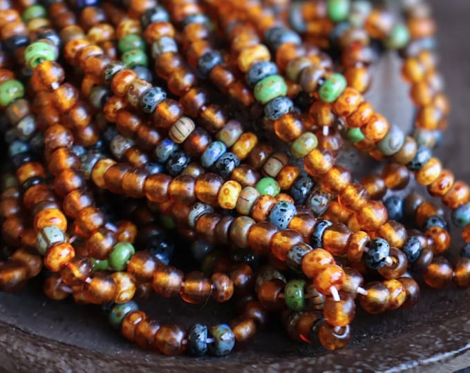 Czech Aged Seed Beads Picasso Mix 6 Inch Strand 8/0