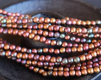 Mixed Colors 4mm Czech Glass Beads Smooth Round - Matte Metallic Bronze Iris (01 - 04)
