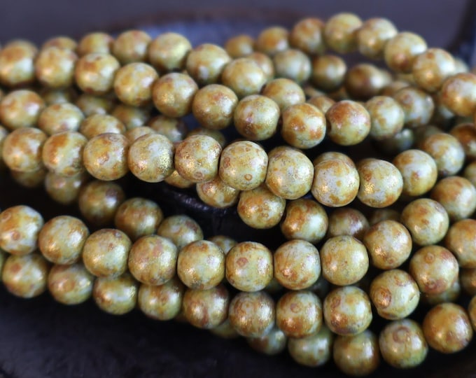 Antique Green Picasso  25 - 6mm Czech Pressed Glass Beads - (09 - 30)