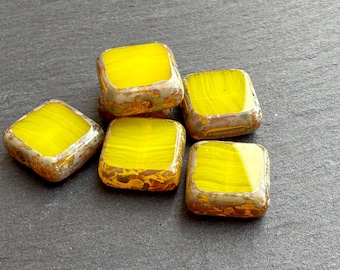 6 Milky Lime Picasso Czech Glass Beads 10mm Square BX 9  30