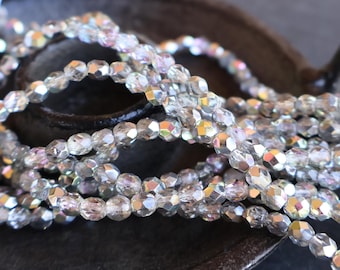 Full Strand Czech Firepolished Faceted 4mm Halo Ice Picasso 50 (BX 8 - 26)