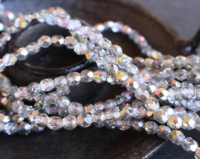 Full Strand Czech Firepolished Faceted 4mm Halo Ice Picasso 50 (BX 8 - 26)