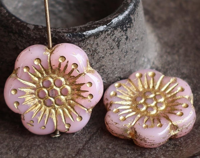 Czech Picasso Beads 18mm Chunky Flower - Milky Pink Gold Picasso