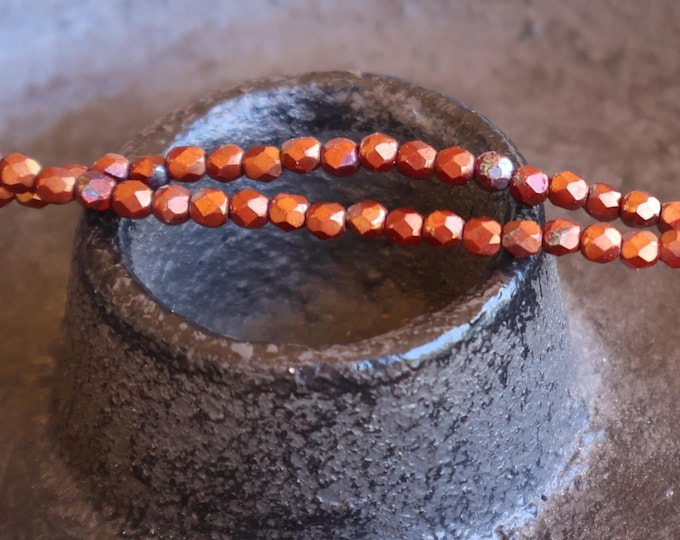 2mm Beads -  Faceted Round Czech Glass Beads Matte Forged Ember  - 50 pcs