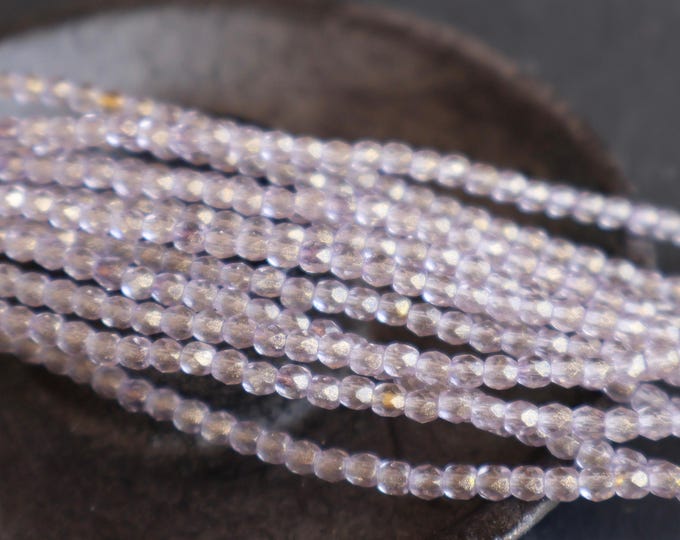 Light Lavender Luster 3mm Czech Glass Beads  - Firepolished Faceted Round Beads 50 pcs