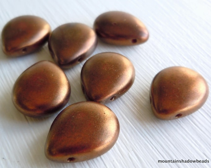 Czech Drop Beads - Czech Glass Beads -  16mm Teardrop Beads - Opaque Red Bronze Luster Iris