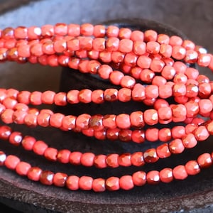 50 3mm Czech Glass Beads - Celsian Opaque Coral Jewelry and Beading Supplies