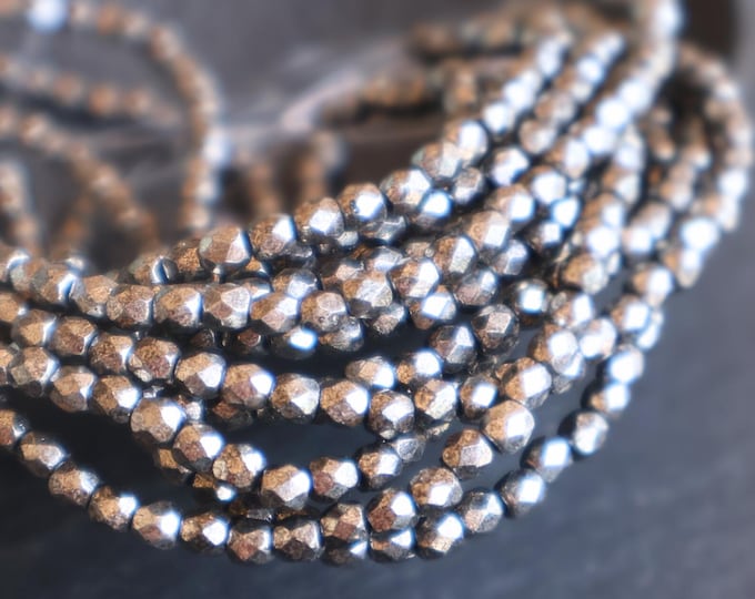 3mm Czech Beads - Antique Silver 50 pcs (12 - 13)