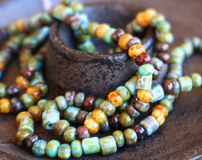 Czech Picasso Multi Color Bugle & Seed Bead Mix 6/0