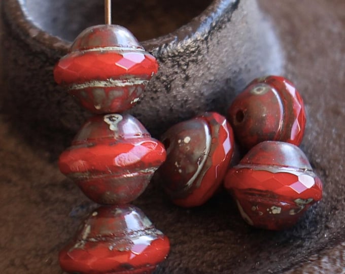 Red Velvet Saturn -  Czech Glass Beads - Red Velvet Saturn Picasso 10 x 11mm