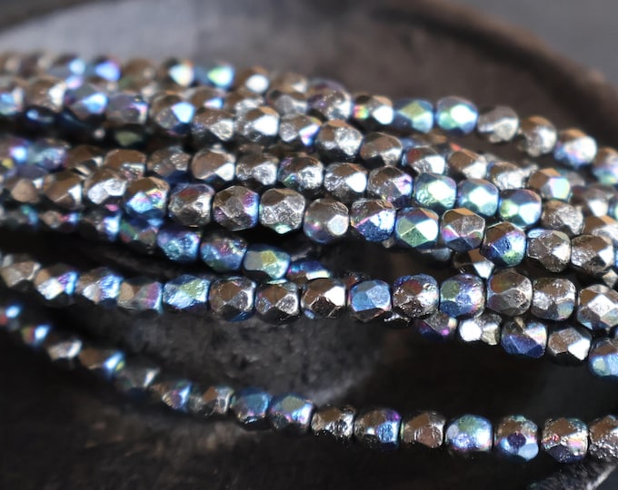 4mm Czech Beads - Northern Lights Frosted Aurora - Firepolished Faceted 50 pcs (BX 8 - 26)