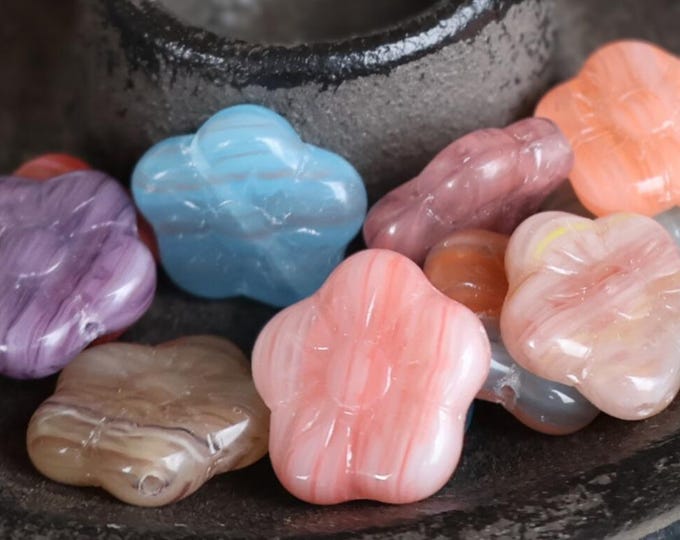 16 Czech Glass Large 15mm Flat Flower Beads Assorted Colors BX 12 - 9