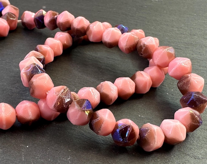 Czech Glass Beads English Cut Beads Opaque Rose Azuro  7 - 11 Jewelry and Beading Supplies