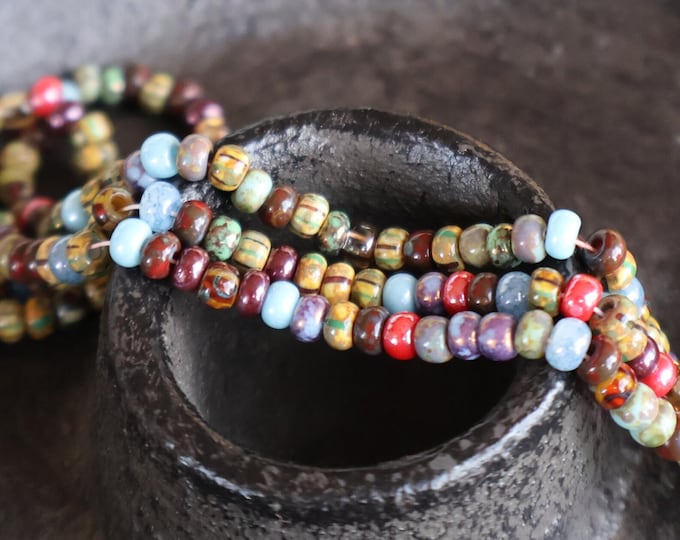 Czech Picasso Aged Multi Color Luster Picasso Seed Bead Mix Size 8/0 - (CPS - 107)
