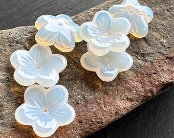 6 16mm Czech Pressed Glass Large Flat Flowers Milky White Button Flower (12 - 6)