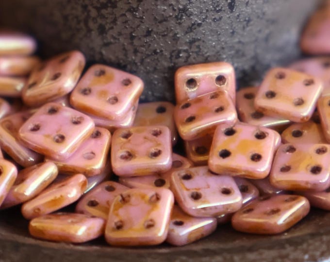 CzechMates QuadraTile Bead 6mm Opaque Rose Gold Topaz - 10 grams (BX 1 - 16)