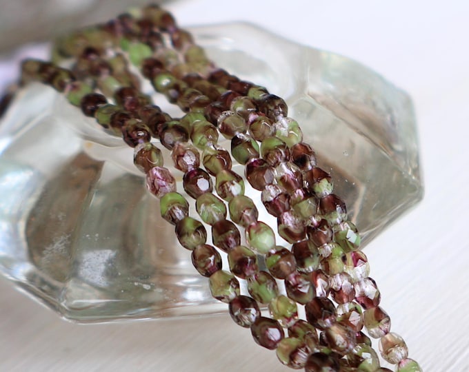 3mm Czech Glass Beads Firepolished Faceted - Amethyst Olivine