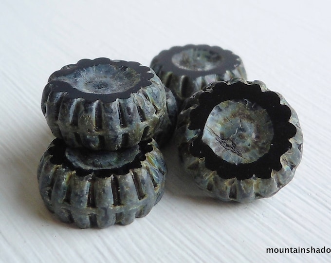 Picasso Czech Beads 6 Premium Czech Beads 13mm Chunky Coin Bead Jet Picasso (BX 9 - 29)