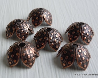 6 Antique Copper Polka Dot 8mm Bead Cap Brass (BX 9 - 30)