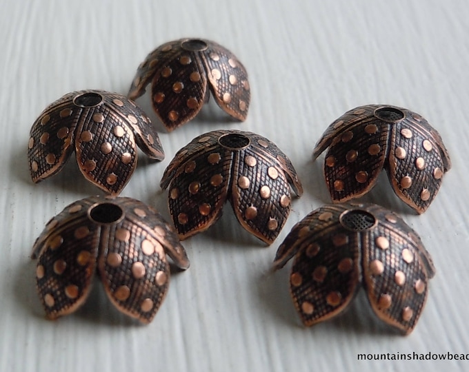 6 Antique Copper Polka Dot 8mm Bead Cap Brass (BX 9 - 30)