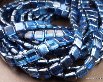 CzechMates Tile Beads Czech Glass 2 Hole Square Tile 6mm - Mirror Denim - 50 (BX 11 - 21)