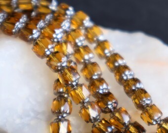 25 Czech Fire Polished Glass Cathedral Beads Topaz/Silver - 4 - 9 Beads for Jewelry Making