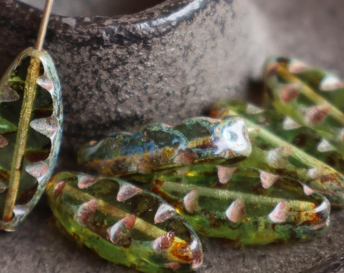 Czech Glass Spindle Beads 18mm Olivine - Czech Picasso Beads