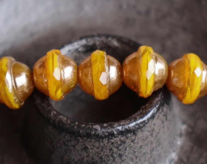 11mm Milky Gold Bronze Picasso Saturn -  Czech Glass Saucer Beads