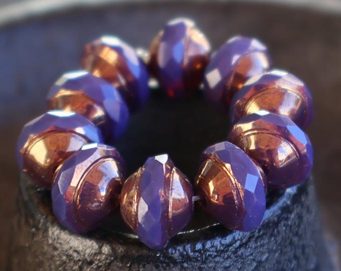 Amethyst Bronze Glow - 10 Saturn Saucer Bead - Czech Glass Beads - Milky Purple Picasso 8x10mm - 10 - 2