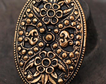 Vintage Czech Glass Pendant  Jet with Bronze Finish 44mm (BX 9 - 5)