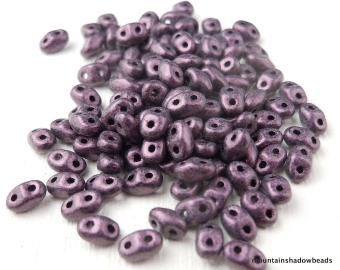 MiniDuo Beads - Metallic Suede - Pink -  2 Hole Beads  2x4mm - 2.5" Tube