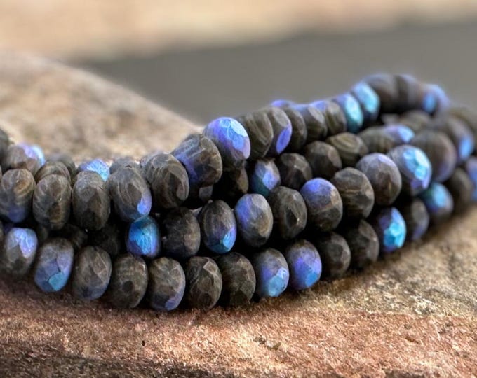 Matte Jet AB Finish 3x5mm Czech Glass Rondelle Beads (BX 9 - 29) Jewelry and Beading Supplies