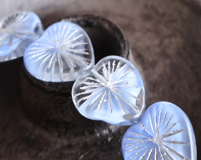 Heart Beads Czech Glass Beads - 18mm Crystal Sapphire