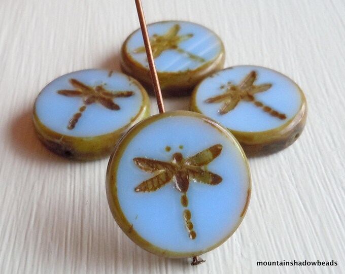 Dragonfly Bead - "AS IS" 17mm Czech Glass Beads - Light Picasso 4 pcs (6 - 14)