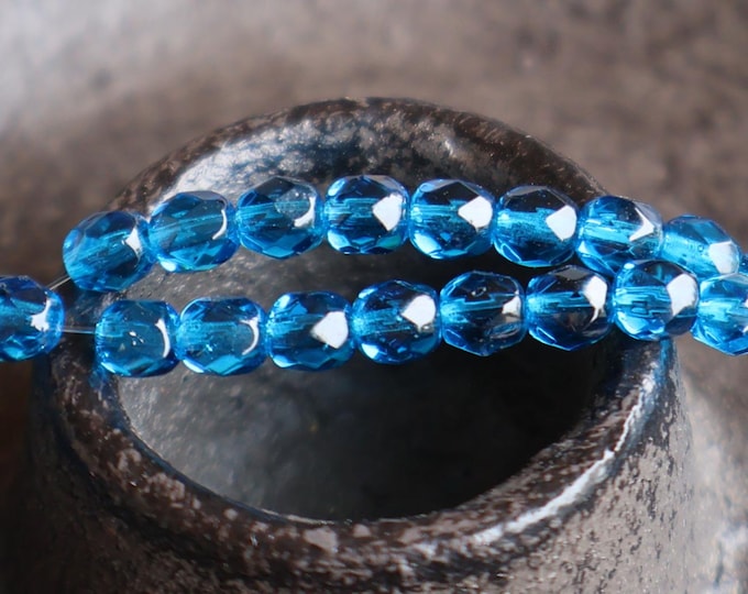 Czech Glass Beads - 4mm Firepolished Faceted Capri Blue 50