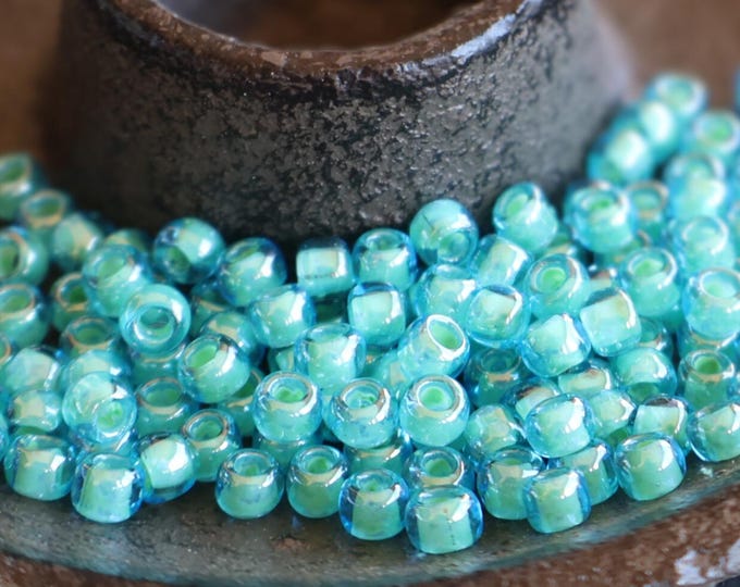 100 Aqua Lt. Jonquil  Lined 6/0 Toho Japanese Seed Beads 5 - 24 Beads for Jewelry Making