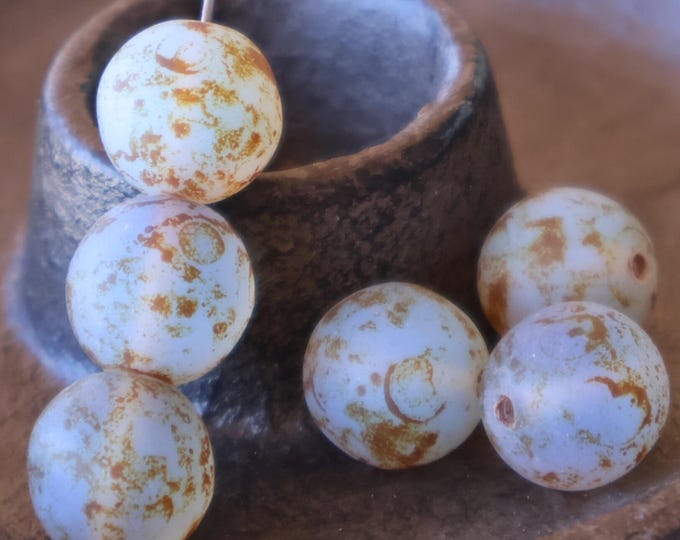 Quiet Sea Copper Patina 11mm Picasso Round Light Sapphire Picasso -  Czech Glass Beads - Smooth Round Bead