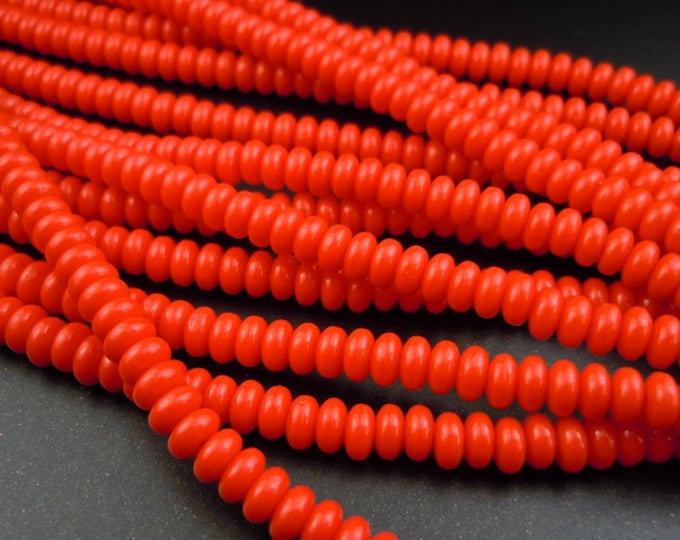 100 Czech Spacer Beads - Czech Glass Beads - 4mm Smooth Spacer - Opaque Red 12 - 13