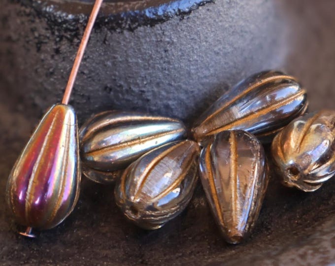 Czech Glass Beads 6 Tear Drop Beads Smoky Topaz Marea 13mm 3 - 29 Jewelry and Beading Supplies